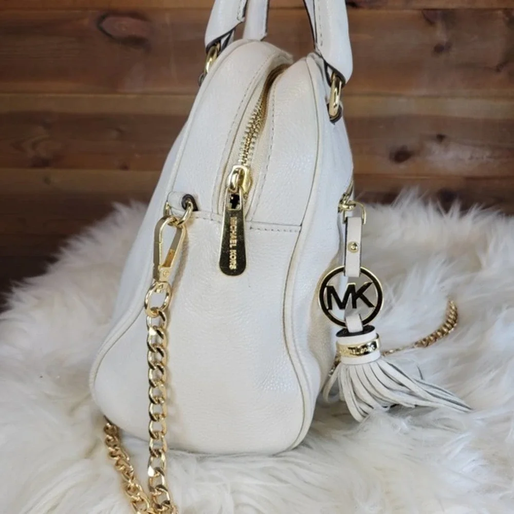 Michael Kors Vanilla Knox Tassel Genuine Leather Medium Satchel